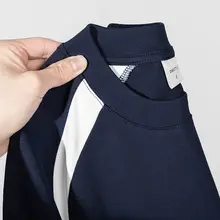 夏用 ゆったりとした短袖Tシャツ【コントラストカラー・復古スタイル】
