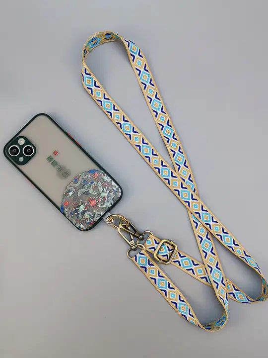 調整可能なリトロ風携帯電話用ストラップ【刺繍付き・斜め掛け・長めデザイン】