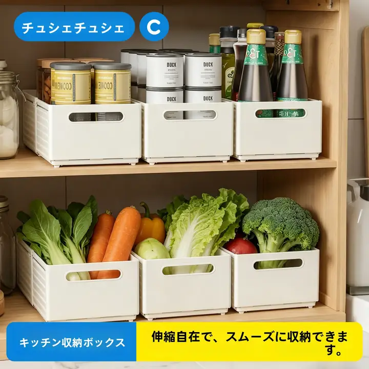 キッチン用伸縮式収納ボックス【引き出しの仕切り・コーナー型・深型】