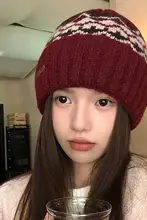 ヴィンテージウールニットウールキャップ秋冬厚手で暖かい