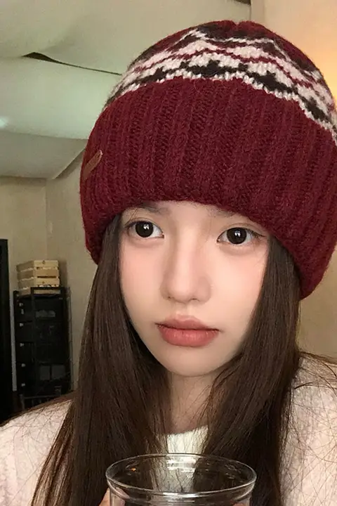 ヴィンテージウールニットウールキャップ秋冬厚手で暖かい