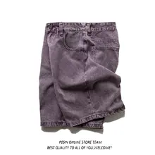 アメリカンストリートスタイルのワイドレッグデニムショートパンツ【復古風・水洗い・ゆったりデザイン】