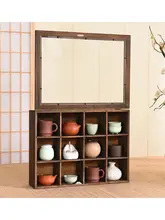木製ティーポットディスプレイボックス【防塵・収納棚・化粧品やアクセサリーにも最適】