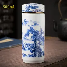 500ml 大型二重層式陶器マグカップ【青花瓷・オフィス用・ギフト対応】