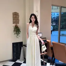 リゾートスタイルのドレープVネックキャミソールワンピース【セクシーなウエスト絞り・夏用・ロング丈】