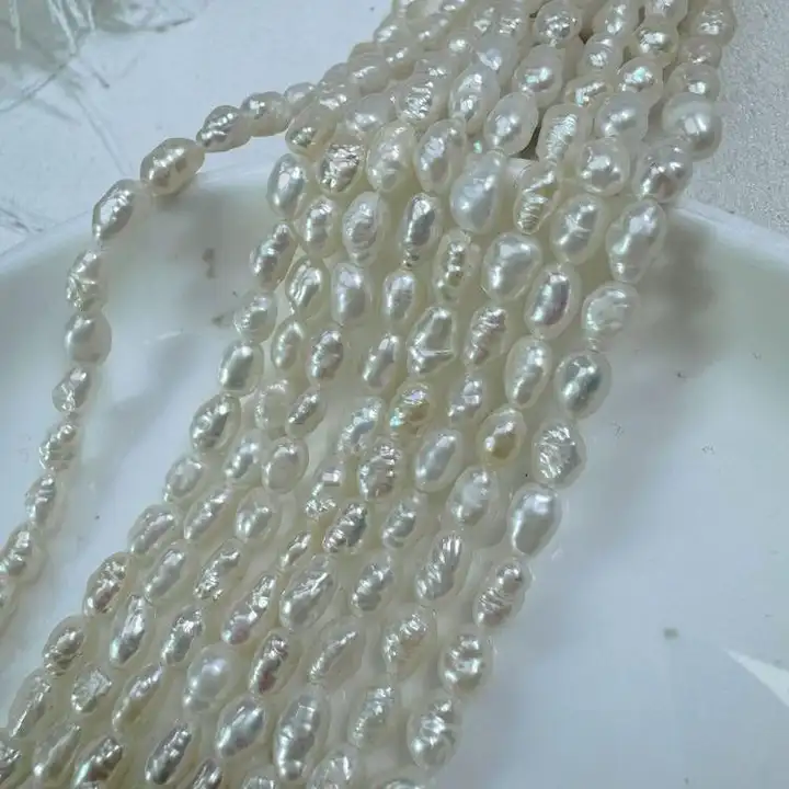 DIY手作り天然淡水バロックパールビーズ【米形・未完成品】