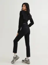 黒色 ストレートハイウエストデニムパンツ 女性 ストレッチ フリンジ ベーシックスタイル
