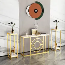 北欧風 シンプルデザイン 玄関テーブル【金色のアイアン製・装飾用・間仕切り・収納付き】