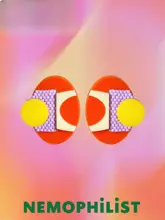 幾何学模様のオレンジ系抽象デザインアクリルピアス【イヤリング対応】