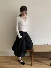 白色松緊ウエスト半身スカート【春用・Aライン・シンプルデザイン】