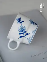 中式手描き青花陶器マグカップ【高級感・カフェ用・家庭用】