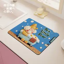 カートゥーンデザインのキッチン用防水マット【速乾・耐熱・コーヒーメーカー用】