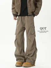 パラシュートパンツ ユニセックス 厚手 シワ加工 カーキ アメリカン風 ワイド ストリート 秋 おしゃれ