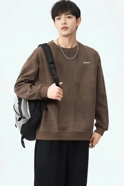 春秋用 メンズカジュアルプリント長袖Tシャツ【ユニセックス・極上の柔らかさ】