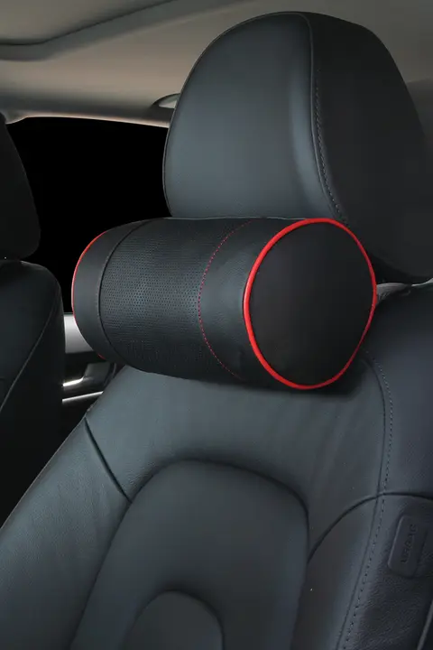 快適なドライブをサポート！真皮製の車用ヘッドレストと腰当て【円筒型・記憶泡綿】