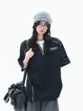 Tシャツ レディース 半袖 トップス フェイクレイヤード デコンストラクション ステッチデザイン シンプル 個性派 春物