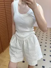 夏用白色リネンショートパンツ【女性用・軽量・ゆったりシルエット・Aライン・カジュアル・コットンリネン】