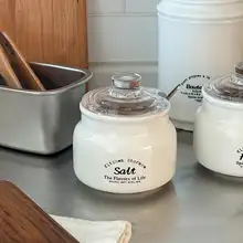 ヴィンテージ風キッチン用陶器とガラス蓋の調味料入れ【フランス・日本スタイル】