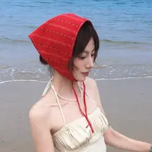 夏用ストライプデザインの三角巾【フレンチ・赤・高級感あり】