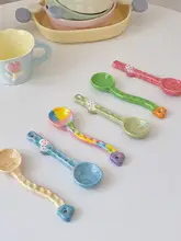 カラフルな手作り陶器コーヒースプーン【可愛いデザイン・韓国風・彩色】