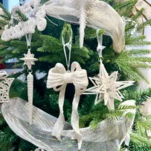 クリスマス用 アクリル製 雪の結晶オーナメント【銀粉仕上げ・軽量・飾り用】