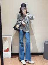 ハイウエストストレートデニムパンツ【スリムシルエット・微喇・細身】