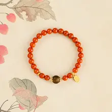 南紅手串 柿子色の紅瑪瑙ブレスレット【本命年・天然宝石・沈香木】