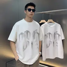 クラックプリントの半袖Tシャツ【メンズ・ゆったり型・カジュアルデザイン】（セットアップ対応）