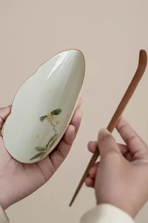 茶道具 茶則 茶荷 茶さじ 陶器 草木灰釉 手描き 金木犀 上品 茶道
