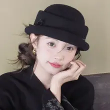 国風スタイルの帽子【女性用・礼帽・ベレー帽・黒い漁師帽】