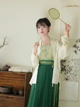漢服 夏用フライトスリーブ印花キャミソールドレス【暗模様・フレアスカート】（セットアップ対応）