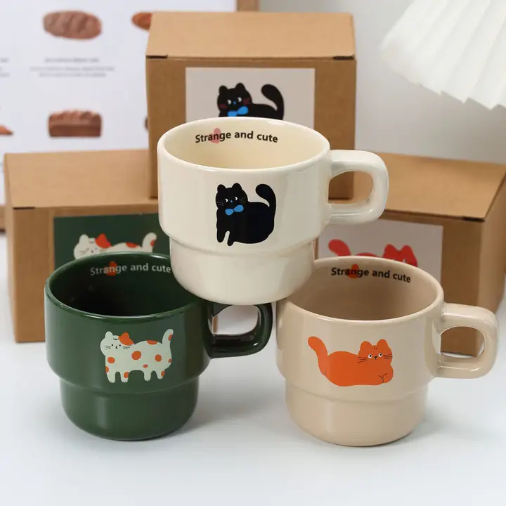 可愛い犬デザインの陶器製マグカップ【インス風・コーヒー用・朝食用】