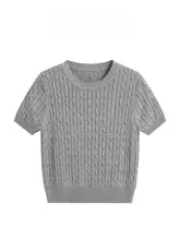 レディース 夏用短袖ニットTシャツ【薄手・グレー・ラウンドネック】