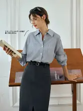 春にぴったりの女性用ストライプシャツ【長袖・カジュアル・ブルー】