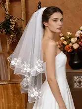 二重レースの白いウェディングベール【高級感・フレンチスタイル・結婚式用・おしゃれな撮影小物】