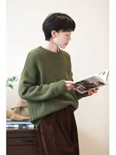極上の柔らかさとボリューム感！メリノウール製レトロラウンドネックニットセーター（セットアップ対応）