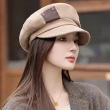 スタイルに合わせやすい！八角帽子【レトロデザイン・女性用・ボタン付き】