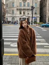 100%ウール製 ヒョウ皮風一体型コート【女性用・冬季・リバーシブル・ゆったりデザイン】