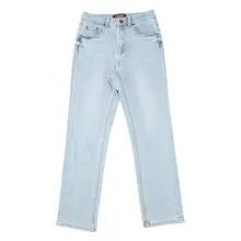 高腰デニムパンツ【スリムフィット・浅いブルー・冬用】