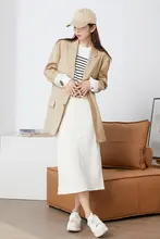 レトロデザインのデニムスカート【ハイウエスト・ゆったりシルエット・Aライン・スリット入り・ミディ丈】