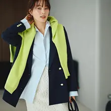 独立女性向けの高級美 ドレッシーなダブルボタンジャケット【洗濯容易・クラシックデザイン】
