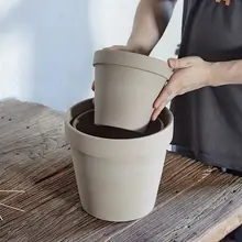 灰陶製プランター【トレイ付き・北欧スタイル・インテリアグリーン用】