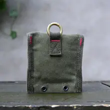 ミニウエストポーチ 厚手キャンバス ヴィンテージ加工 ウォッシュド イヤホン ライター タバコ 収納 スカルモチーフ キーホルダー付き 小物入れ