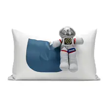 北欧風 宇宙飛行士デザインのクッション【子供用・グレー×ブルー・装飾用】