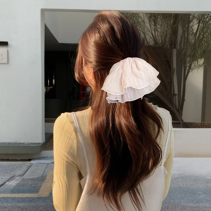 豪華なシフォン素材のシュシュ：braidsのスタイリングに最適な韓国スタイルの花飾り