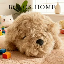 柔らかなココア色の羊毛製ワンポイントクッション【犬デザイン・子供部屋用】