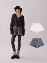 ドローストリング付きのニットツイストAラインスカートパンツ【冬用・フィット・レッグライン強調】