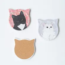 猫デザインの吸水コースター【陶器製・熱対策・防滑】