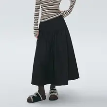 体型カバー効果抜群！Aラインハイウエストスカート【抽織りデザイン・中長丈・感】（セットアップ対応）