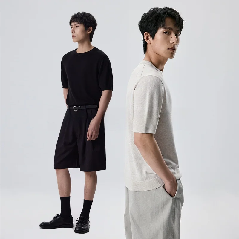 天丝混纺のクルーネックニットTシャツ【洗濯機対応・短袖・夏用】 夏のメンズコーデでおすすめの色合わせ